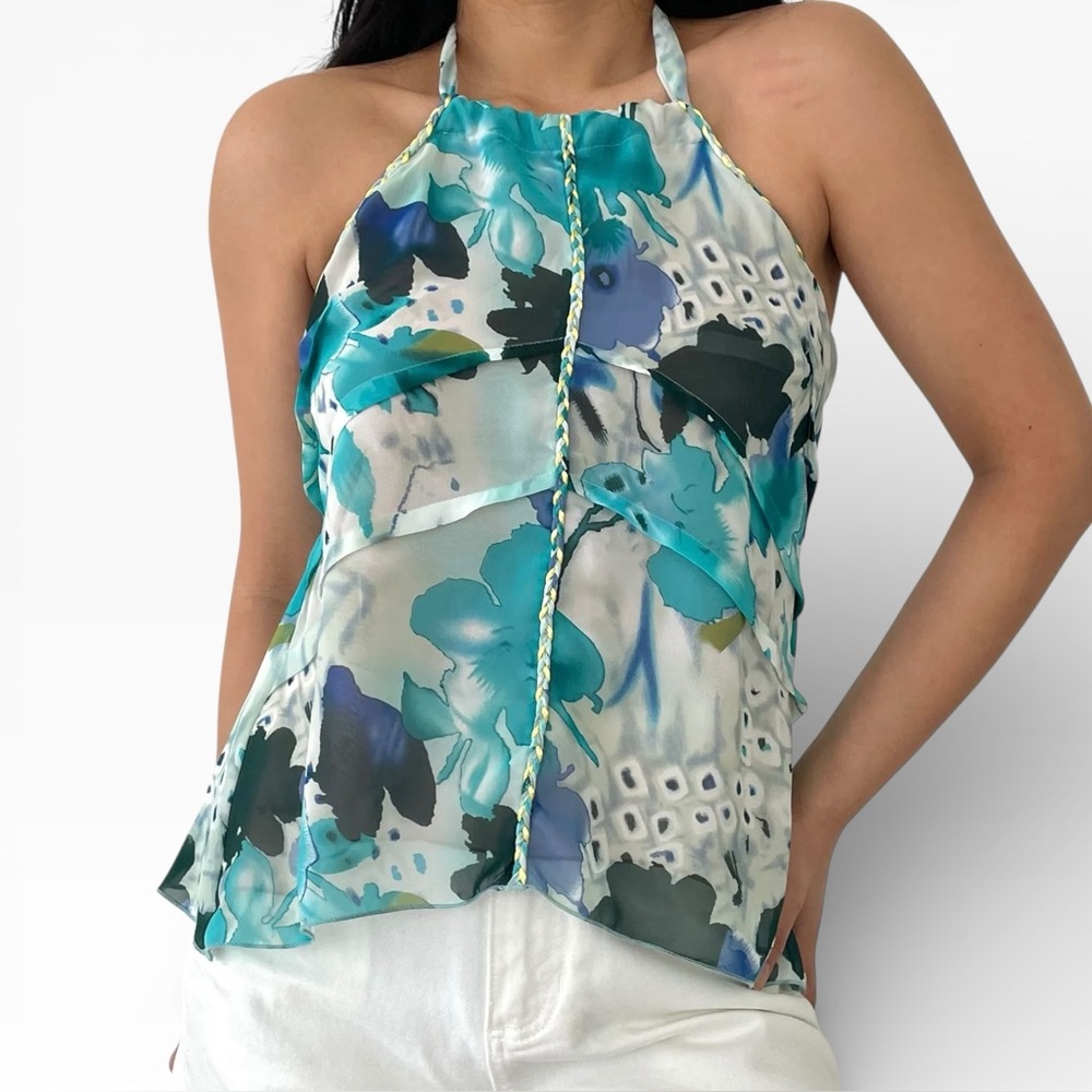 Princy by Jessica Simpson Y2K Sheer Floral Halter Top NWT Deadstock Medium